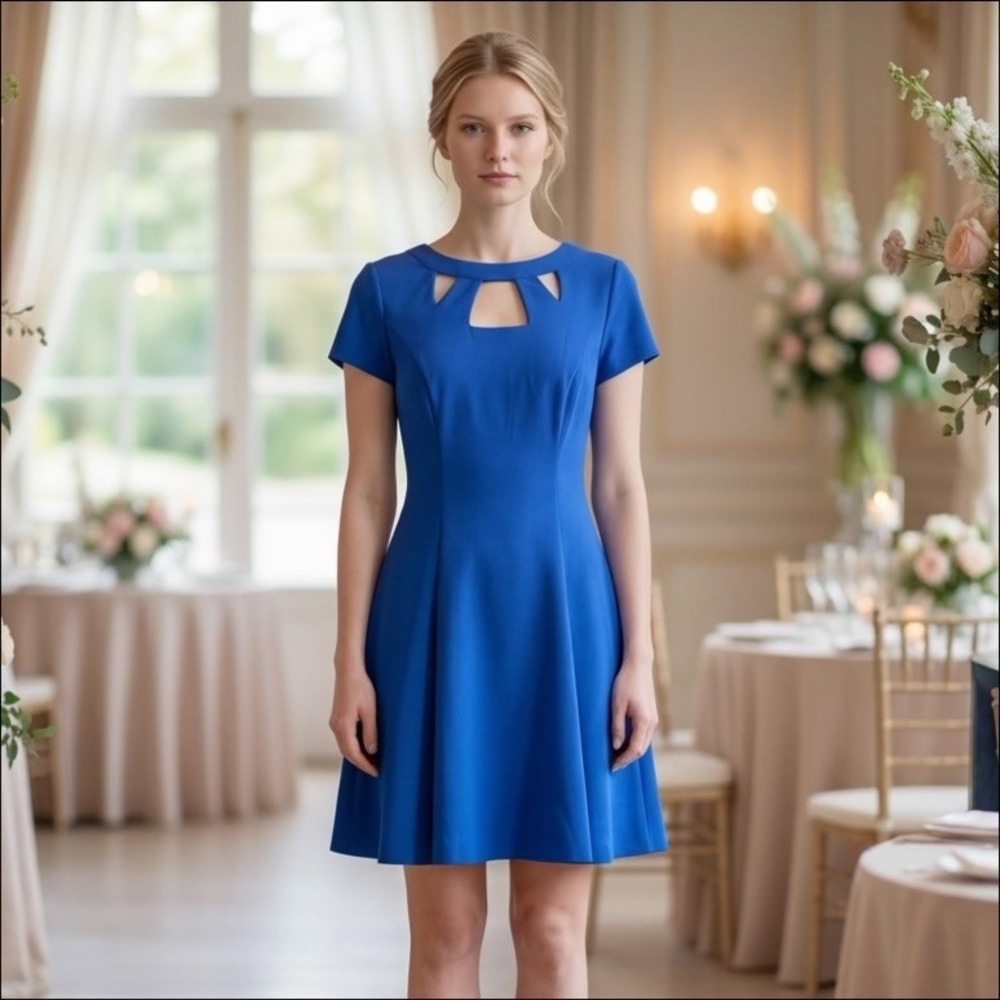 ALYX Royal Blue Cutout Neckline‎ Fit & Flare Mini Dress Sz 4 wedding guest